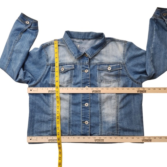 Floral Embroidered Denim Jacket Womens XL Blue Stretch Jean Boho RN149251 - Picture 4 of 6